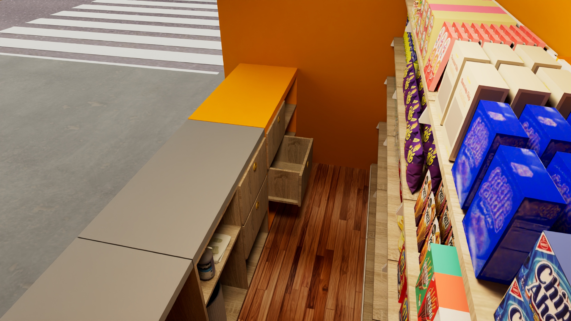 Detalle de mostrador y almacenamiento